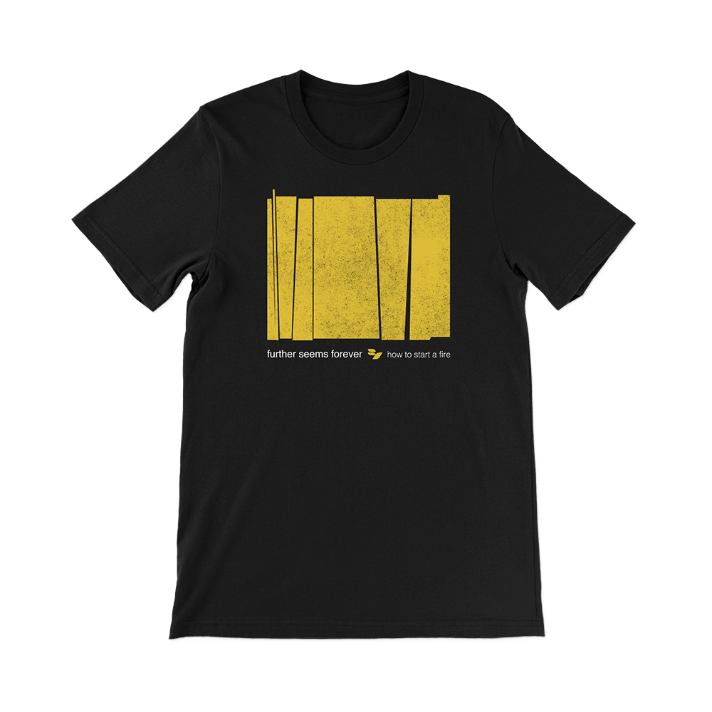 Official Further Seems Forever Merchandise. 100% cotton unisex t-shirt with a retail fit featuring the yellow block design.